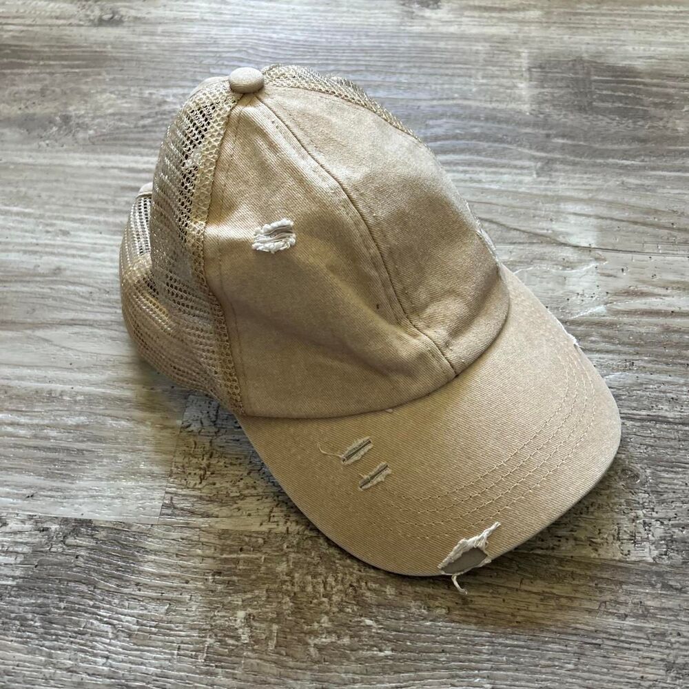 Maurices Women's distressed tan athleisure sportswear streetwear cap